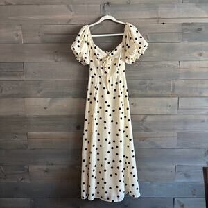MABLE | Polka Dot Puff Sleeve Dress Cream Black Medium